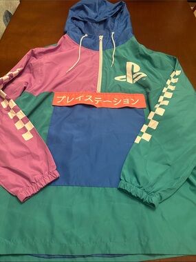 PlayStation Pastel Colorblock Checkered Hooded Windbreaker
